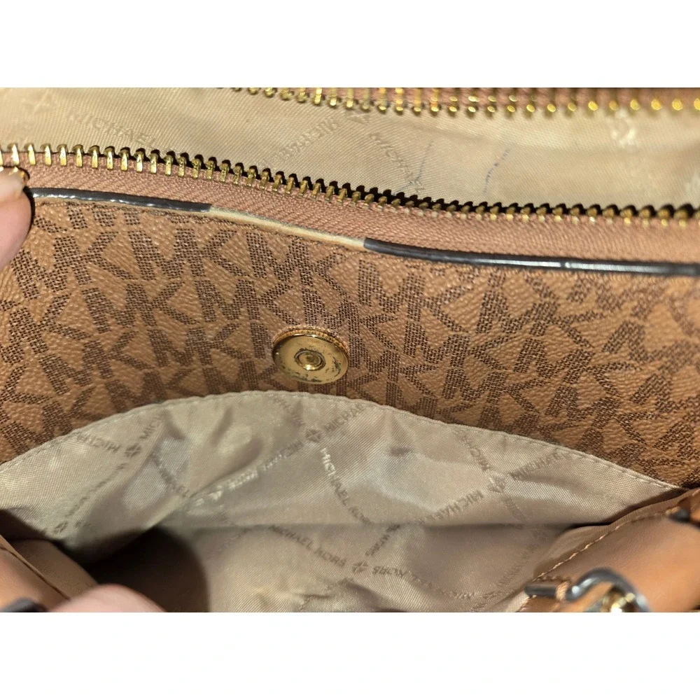 Michael Kors Monogram Satchel Crossbody Bag Brown Cream 35F1C8AS1B